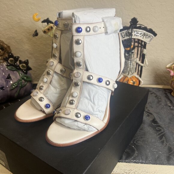 Coach Isabel semi matte calf strappy sandal Chalk Studded Shoes - Picture 1 of 9